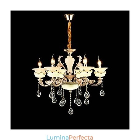Caracteristică tradițională clasică din aliaj de zinc pentru candelabru din metal cu 6 becuri în stil mini cristal Caracteristică tradițională clasică din aliaj de zinc pentru candelabru din metal cu 6 becuri în stil mini cristal