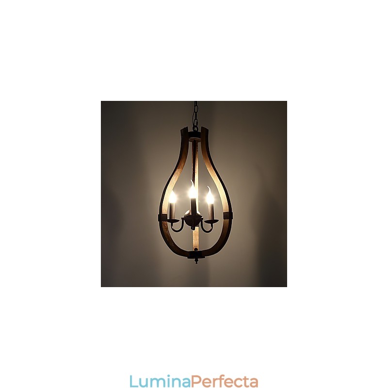 Pictura vintage cu trei lumini Caracteristică Candelabru din lemn de bambus în stil mini Lampă cu suspendare Decorate