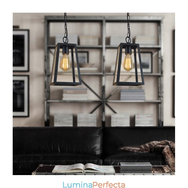 Lampă de metal vintage cu abajur din sticlă