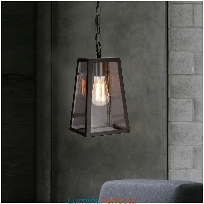 Lampă de metal vintage cu abajur din sticlă