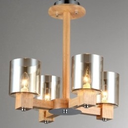 4 Candelabru din lemn deschis modern în stil nordic contemporan cu abajur din sticlă