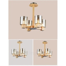 4 Candelabru din lemn deschis modern în stil nordic contemporan cu abajur din sticlă