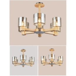 6 Candelabru din lemn deschis modern în stil nordic contemporan cu abajur din sticlă