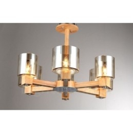 6 Candelabru din lemn deschis modern în stil nordic contemporan cu abajur din sticlă