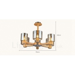 6 Candelabru din lemn deschis modern în stil nordic contemporan cu abajur din sticlă