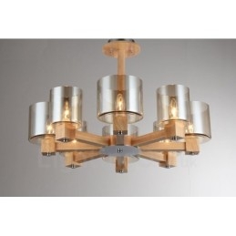 8 Candelabru din lemn deschis modern în stil nordic contemporan cu abajur din sticlă