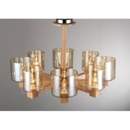 8 Candelabru din lemn deschis modern în stil nordic contemporan cu abajur din sticlă