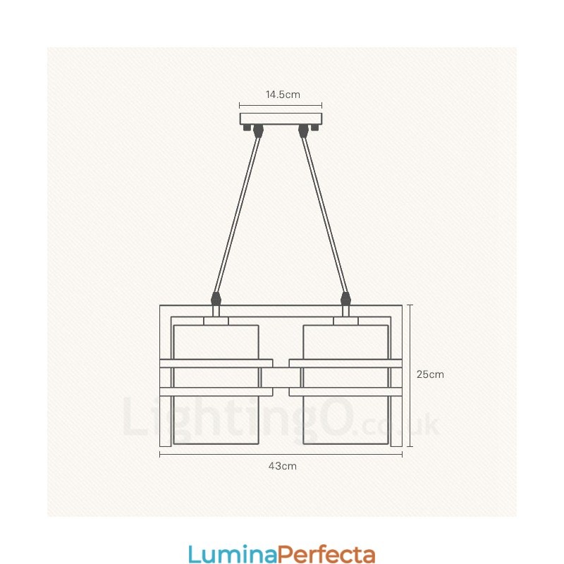 Lampă suspendată retro vintage din lemn deschis cu 2 lumină, cu abajur din material textil