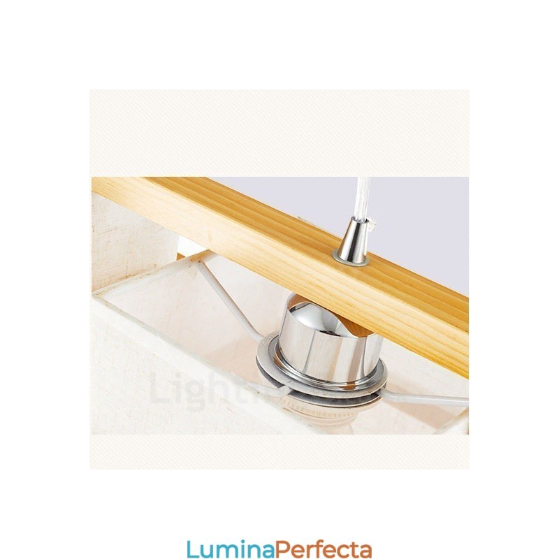 Lampă suspendată retro vintage din lemn deschis cu 2 lumină, cu abajur din material textil