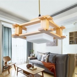1 Lumină suspendată din lemn deschis modern și contemporan în stil nordic cu abajur din sticlă