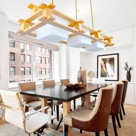 Lampă suspendată cu 3 lumină din lemn, modern și contemporan în stil nordic, cu abajur din sticlă