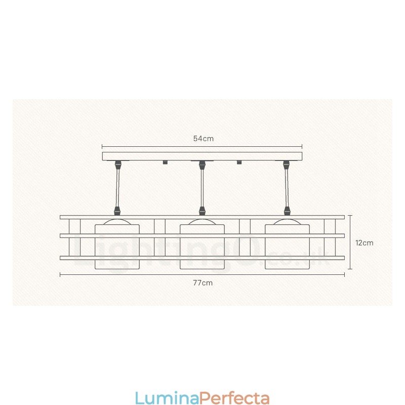 Lampă suspendată cu 3 lumină din lemn, modern și contemporan în stil nordic, cu abajur din sticlă