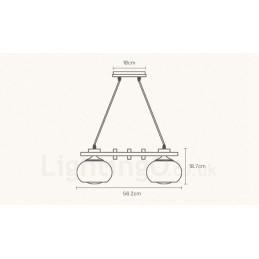 Lampă suspendată rustic Lodge cu 4 lumini din lemn cu abajur din sticlă