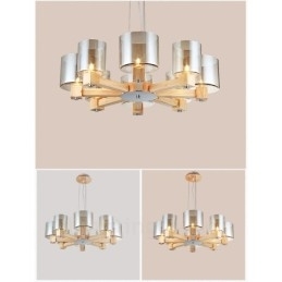 8 Lampă suspendată din lemn deschis modern și contemporan în stil nordic cu abajur din sticlă