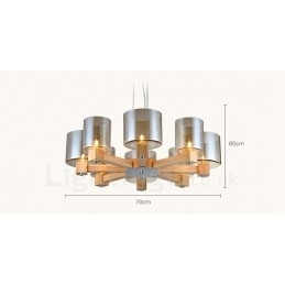8 Lampă suspendată din lemn deschis modern și contemporan în stil nordic cu abajur din sticlă