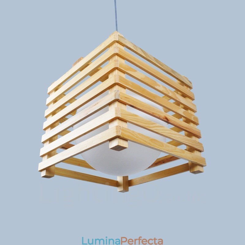 1 Lumină suspendată din lemn deschis modern și contemporan în stil nordic cu abajur din sticlă