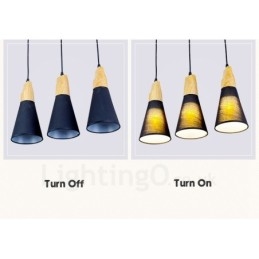 Lampă suspendată modernă, contemporană, cu 3 lumină, din lemn, cu abajur din material textil