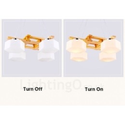 Lampă suspendată cu 4 lumini din lemn, modern și contemporan în stil nordic, cu abajur din sticlă