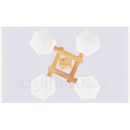 Lampă suspendată cu 4 lumini din lemn, modern și contemporan în stil nordic, cu abajur din sticlă