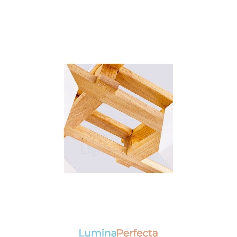 Lampă suspendată cu 4 lumini din lemn, modern și contemporan în stil nordic, cu abajur din sticlă