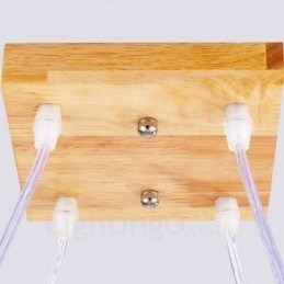 Lampă suspendată cu 4 lumini din lemn, modern și contemporan în stil nordic, cu abajur din sticlă