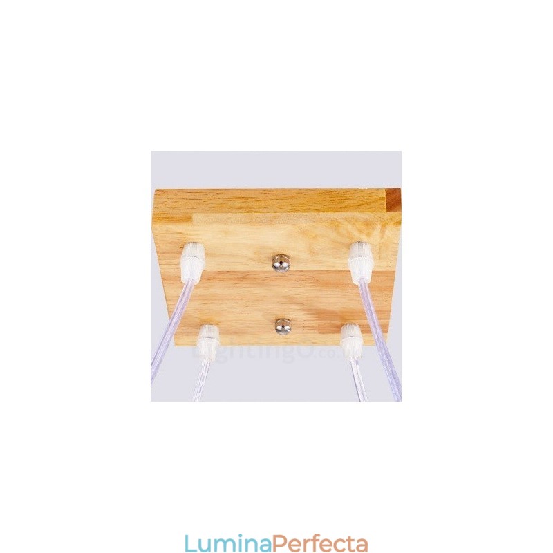 Lampă suspendată cu 4 lumini din lemn, modern și contemporan în stil nordic, cu abajur din sticlă