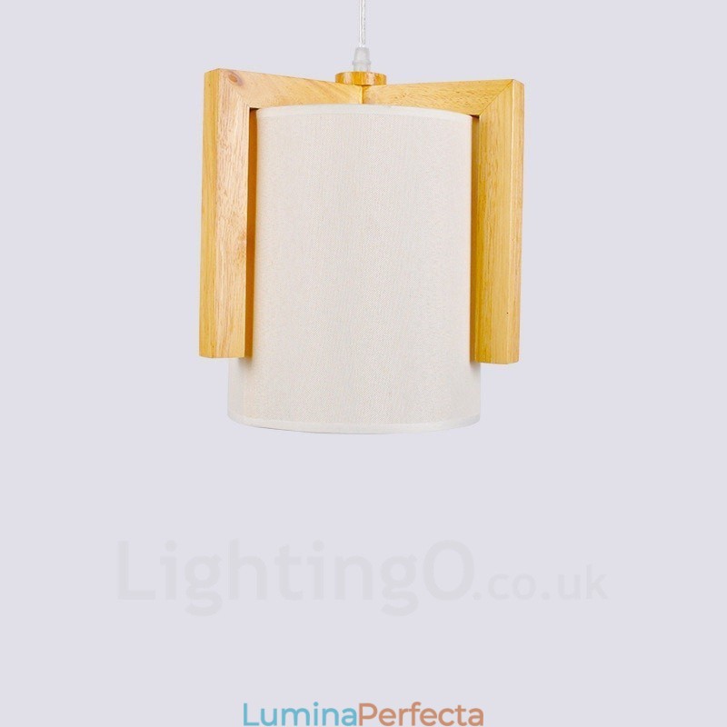 1 Lumină suspendată din lemn deschis modern, contemporan în stil nordic, cu abajur din material textil