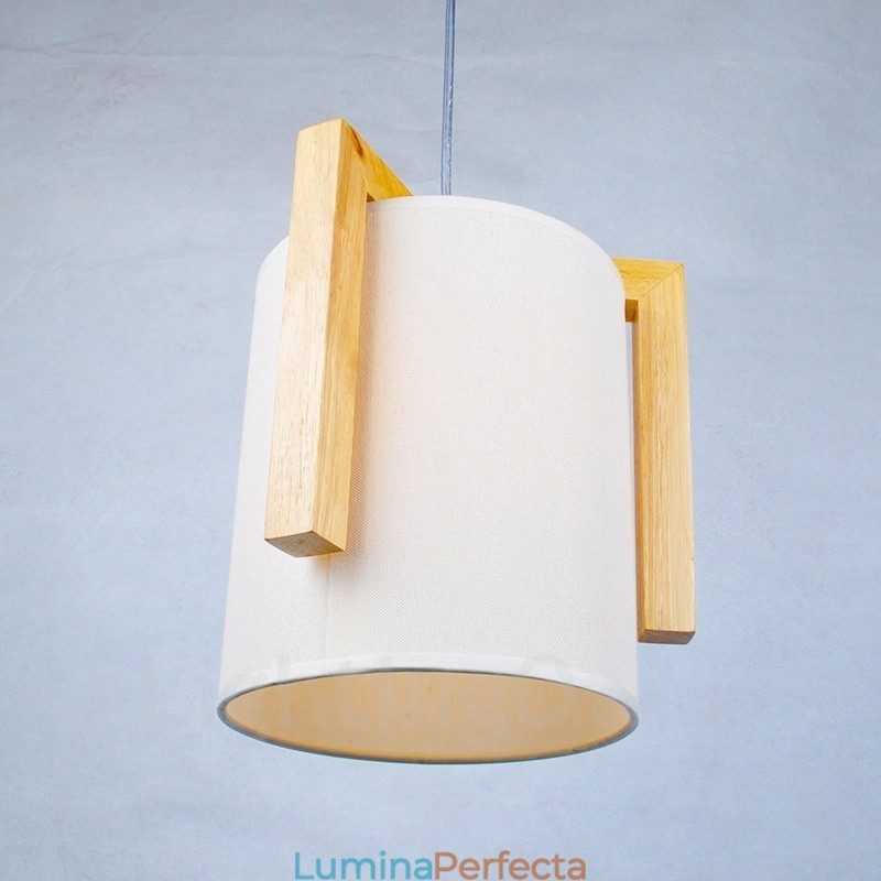 1 Lumină suspendată din lemn deschis modern, contemporan în stil nordic, cu abajur din material textil