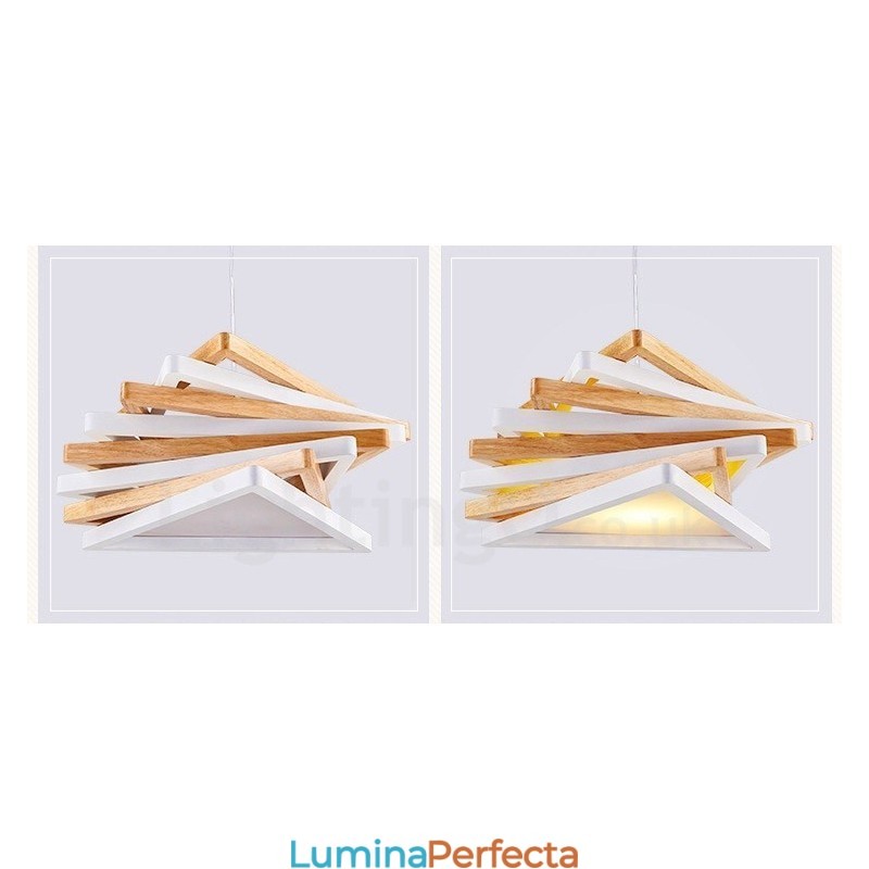Lampă suspendată modernă, contemporană, din lemn deschis, cu abajur din lemn