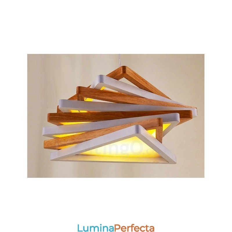 Lampă suspendată modernă, contemporană, din lemn deschis, cu abajur din lemn