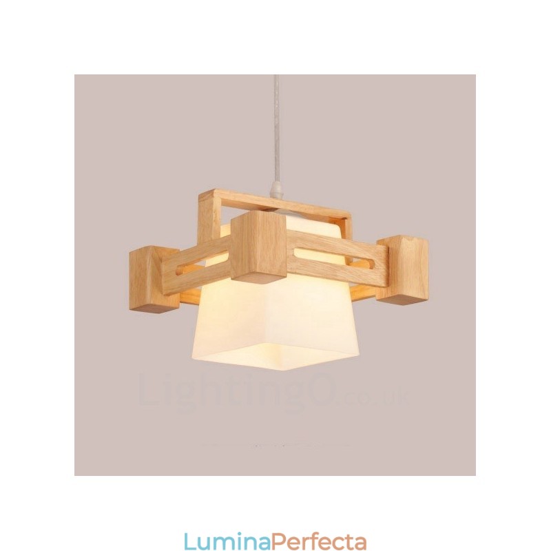1 Lumină suspendată din lemn deschis modern, contemporan în stil nordic, cu abajur din material textil