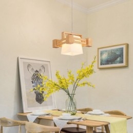1 Lumină suspendată din lemn deschis modern, contemporan în stil nordic, cu abajur din material textil