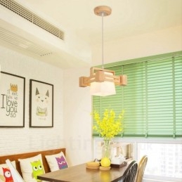 1 Lumină suspendată din lemn deschis modern, contemporan în stil nordic, cu abajur din material textil