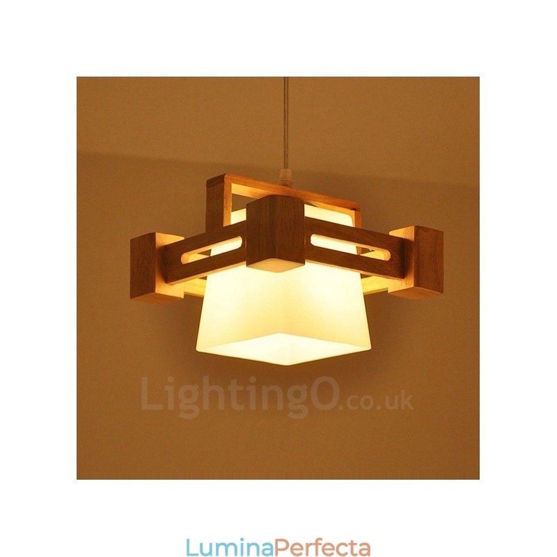 1 Lumină suspendată din lemn deschis modern, contemporan în stil nordic, cu abajur din material textil