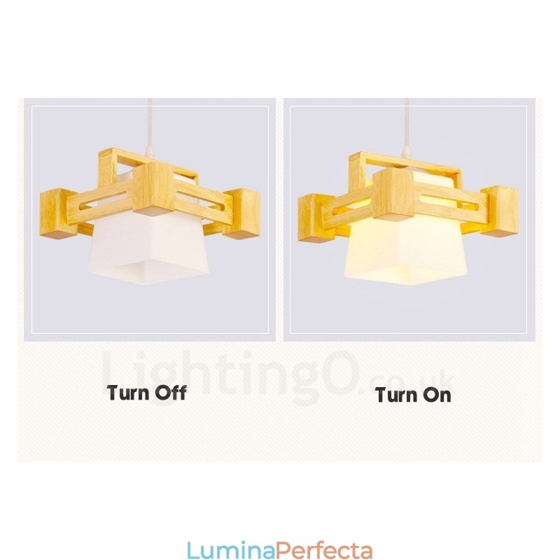 1 Lumină suspendată din lemn deschis modern, contemporan în stil nordic, cu abajur din material textil