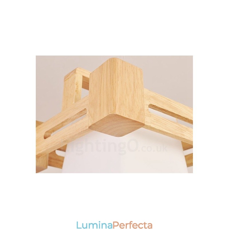 1 Lumină suspendată din lemn deschis modern, contemporan în stil nordic, cu abajur din material textil