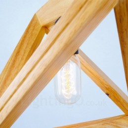 Lampă suspendată modernă, contemporană, din lemn deschis, cu abajur din lemn