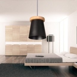 1 Lumină suspendată din lemn deschis modern și contemporan în stil nordic cu abajur din fier