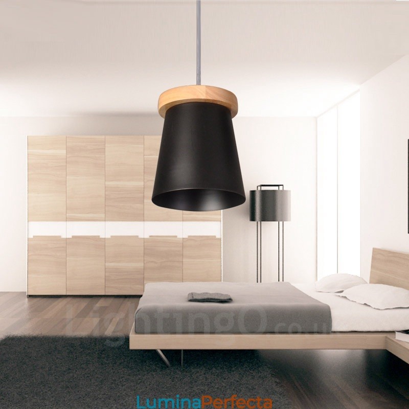 1 Lumină suspendată din lemn deschis modern și contemporan în stil nordic cu abajur din fier