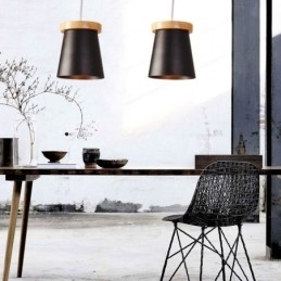 1 Lumină suspendată din lemn deschis modern și contemporan în stil nordic cu abajur din fier