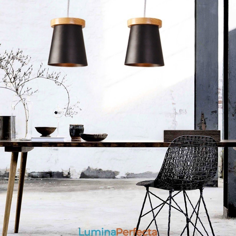 1 Lumină suspendată din lemn deschis modern și contemporan în stil nordic cu abajur din fier