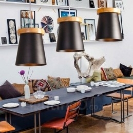 Lampă suspendată cu 3 lumini din lemn, modern și contemporan în stil nordic, cu abajur din fier