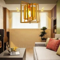 1 Lumină suspendată din lemn deschis modern și contemporan în stil nordic cu abajur din lemn