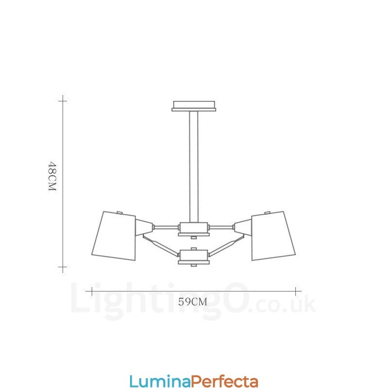 Lampă suspendată cu 4 lumini din lemn, modern și contemporan în stil nordic, cu abajur din fier