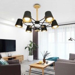 6 Lampă suspendată din lemn deschis modern, contemporan în stil nordic, cu abajur din fier