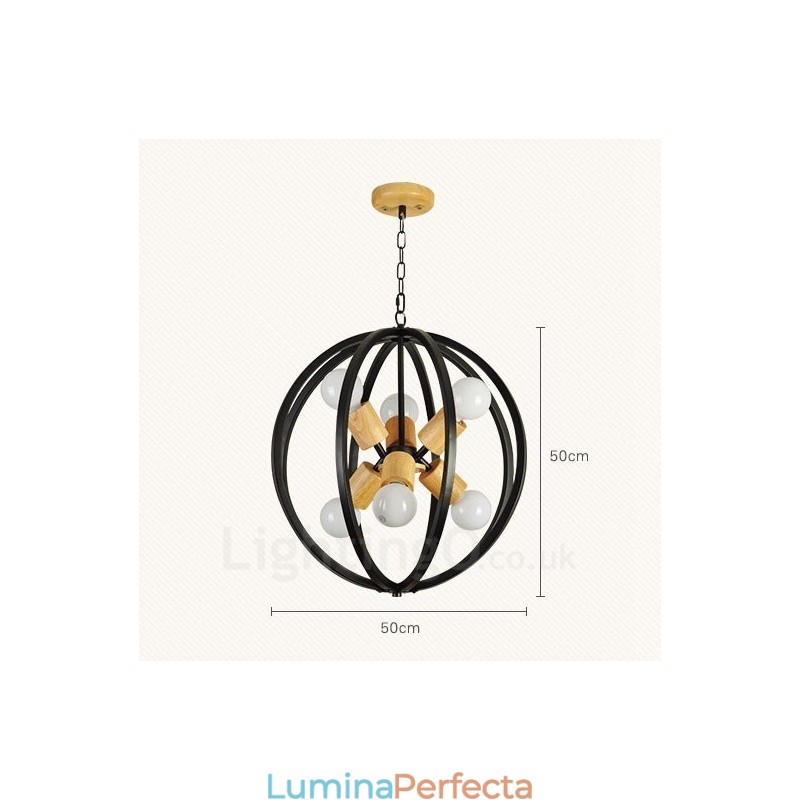 Lampă suspendată retro vintage cu 6 lumini cu abajur din fier