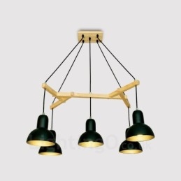 Lampă suspendată modernă contemporană din lemn cu 5 lumină, cu abajur din fier