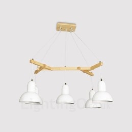 Lampă suspendată modernă contemporană din lemn cu 5 lumină, cu abajur din fier