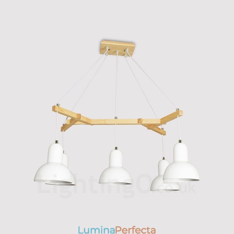 Lampă suspendată modernă contemporană din lemn cu 5 lumină, cu abajur din fier