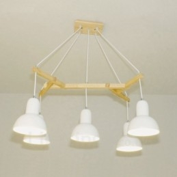 Lampă suspendată modernă contemporană din lemn cu 5 lumină, cu abajur din fier